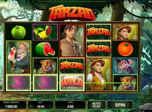 Игра Tarzan - дикий знак в призовой комбинации Дикий знак в призовой комбинации игры Tarzan